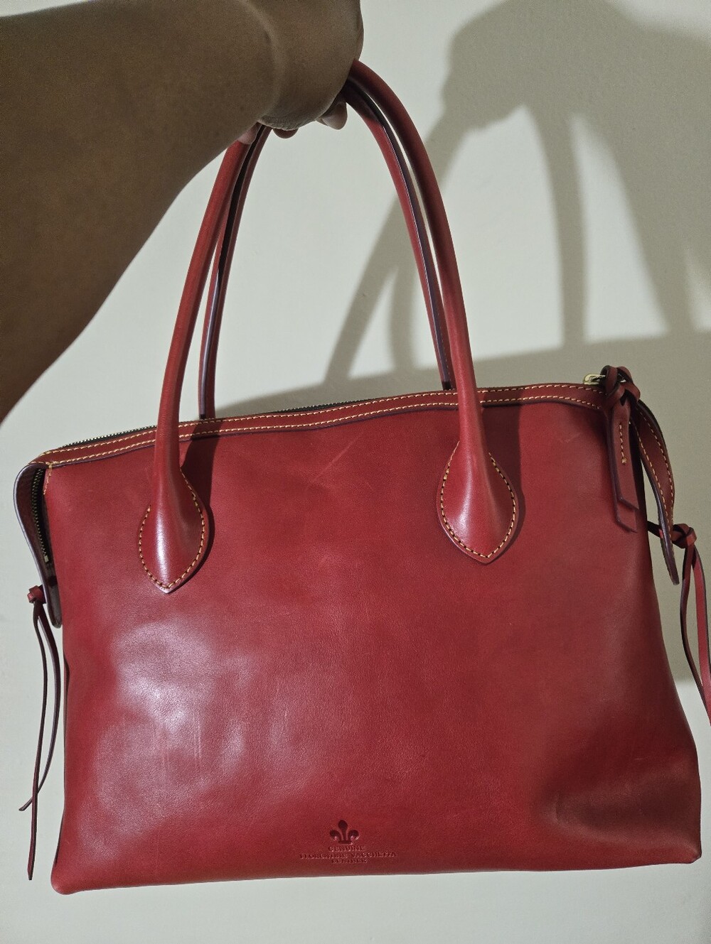 :Dooney & Bourke Florentine Leather Satchel Red Large 14" Dust Bag & Coin Pouch - Picture 2 of 12